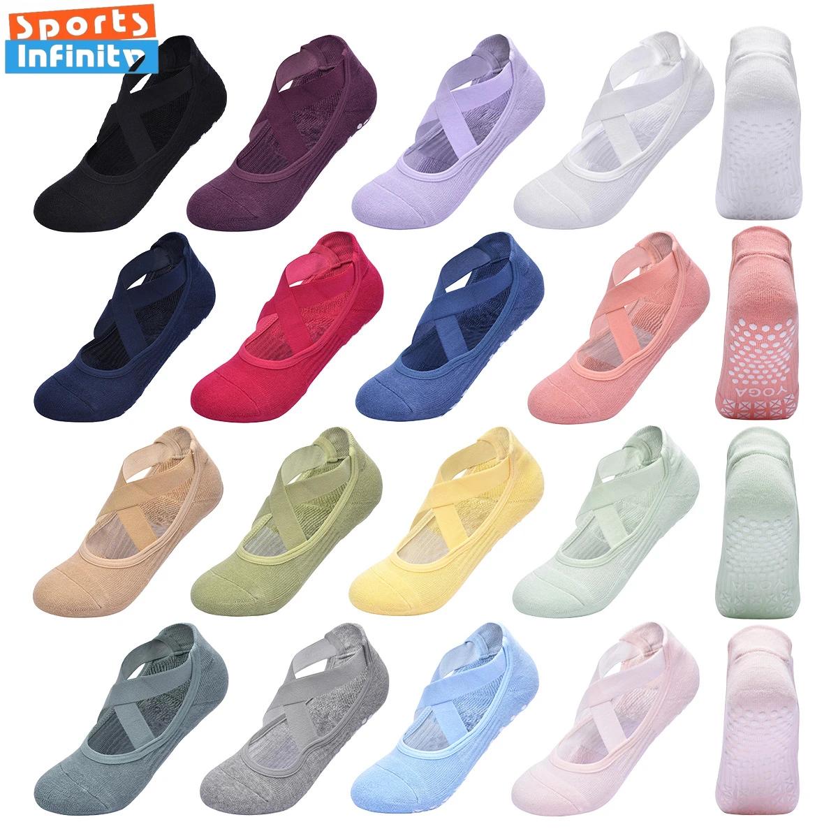 Chaussettes de Yoga femmes bas bretelles croisées anti-dérapant professionnel Pilates Fitness