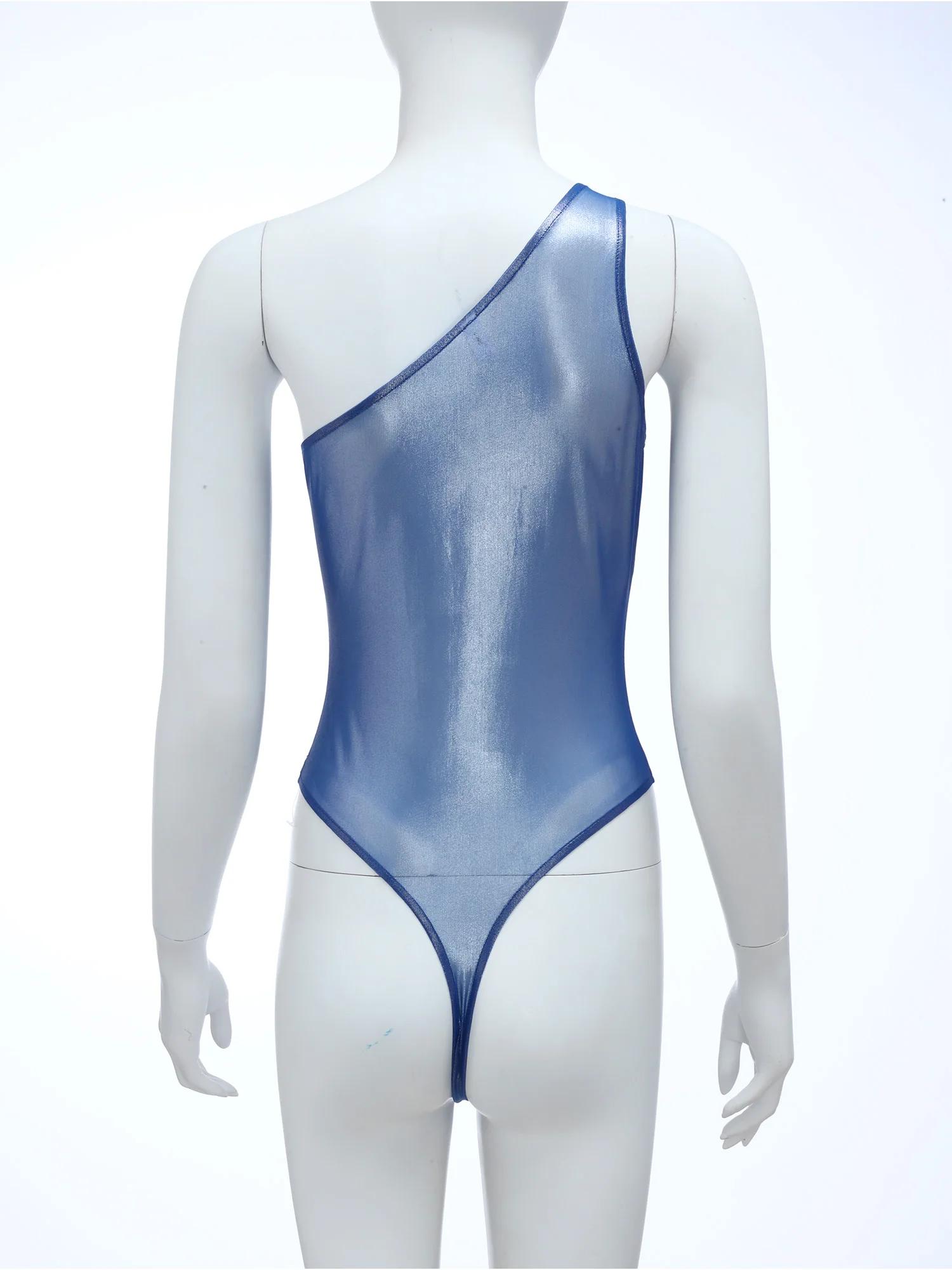Maillot de bain une pièce en maille transparente pour femmes, asymétrique épaule dénudée, sans manch