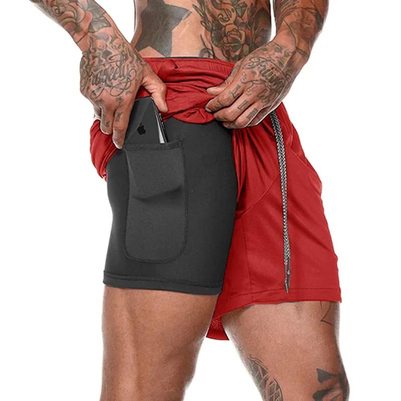 Short de course 2 en 1 pour hommes, short de sport à double pont, à séchage rapide, pour Jogging, Gy