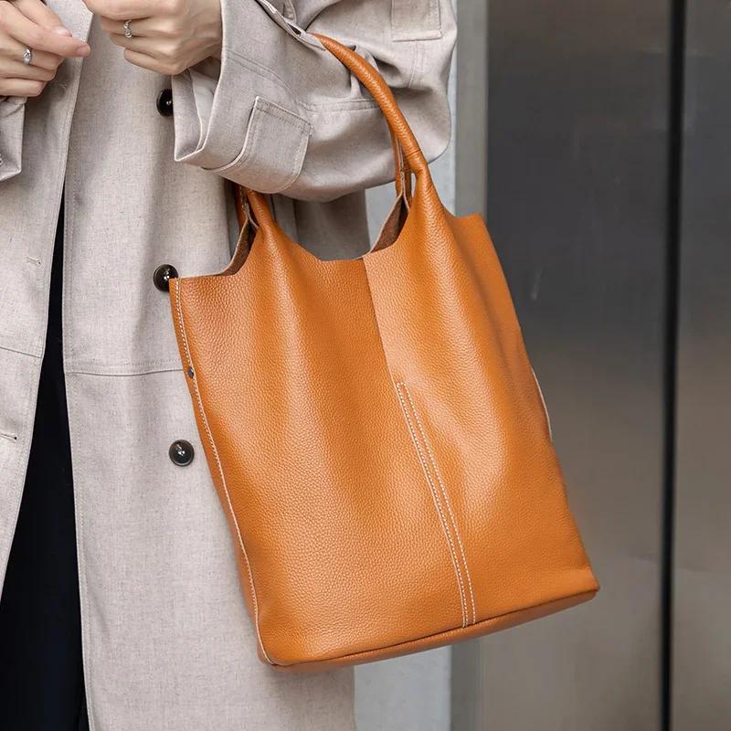 Femmes seau luxe sac fourre-tout femme décontracté véritable cuir de vache sacs à bandoulière dames 