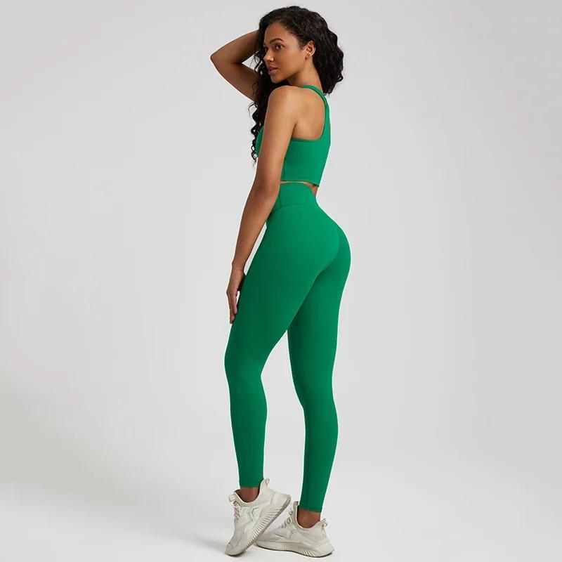Ensemble yoga femme 2 pièces - Leggings taille haute et soutien-gorge court - Vêtements fitness doux