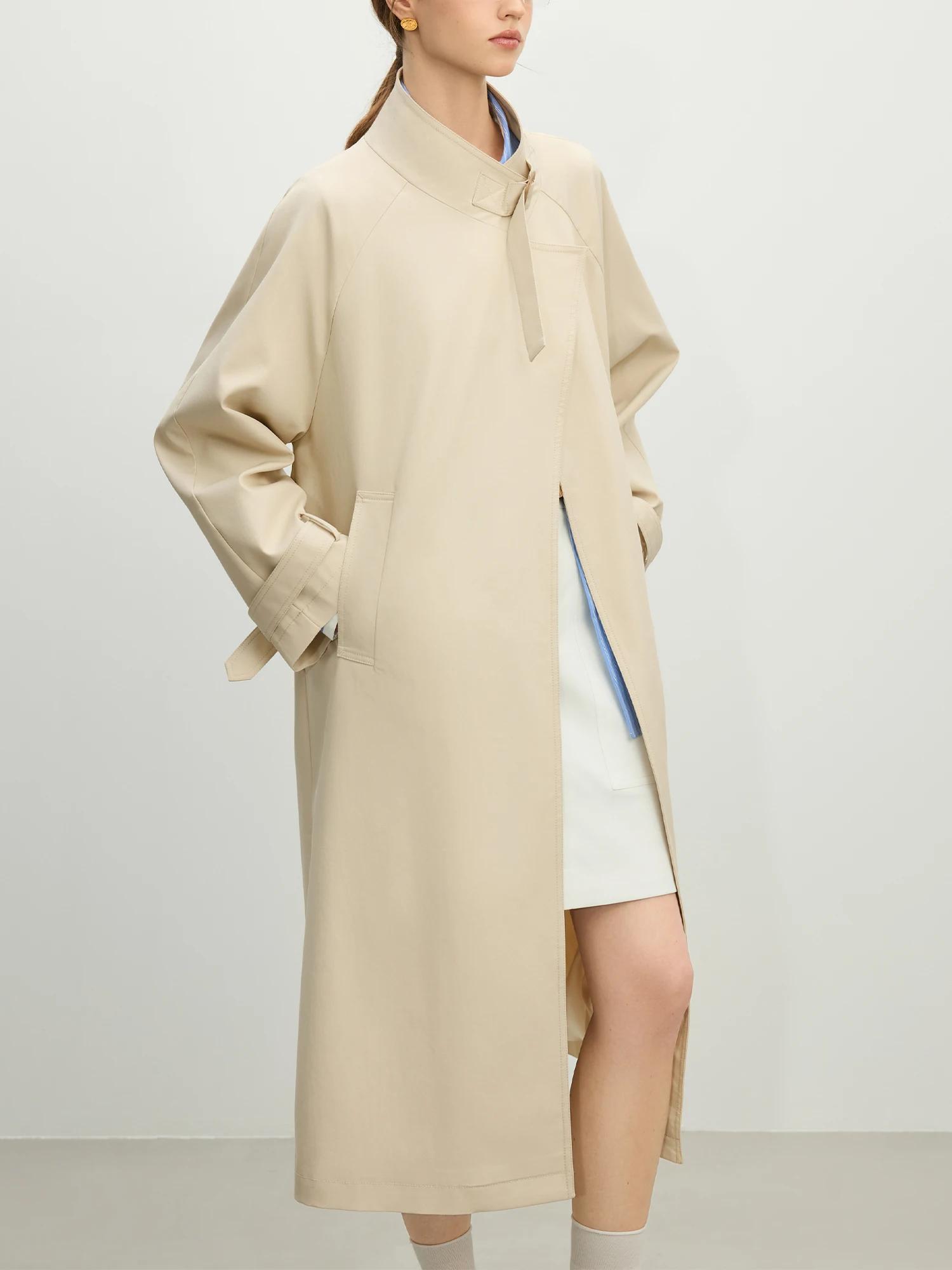 FSLE-Manteau long décontracté à col montant pour femme, tenue de bureau, style britannique, nouvelle