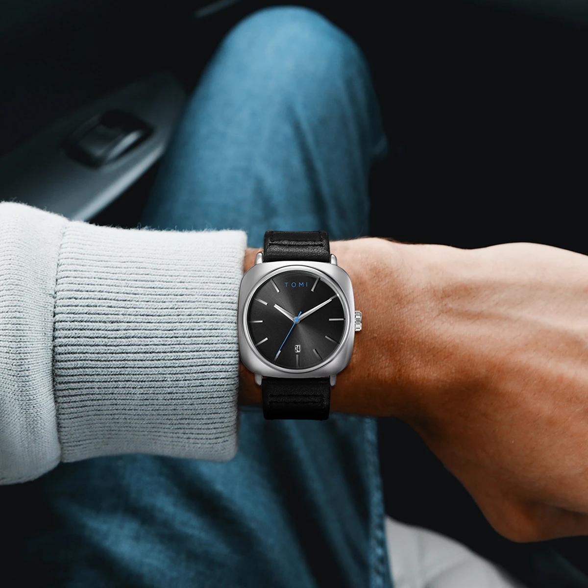 TOMI montre de conception d'affaires de mode pour hommes montre à petit disque carré de haute qualit