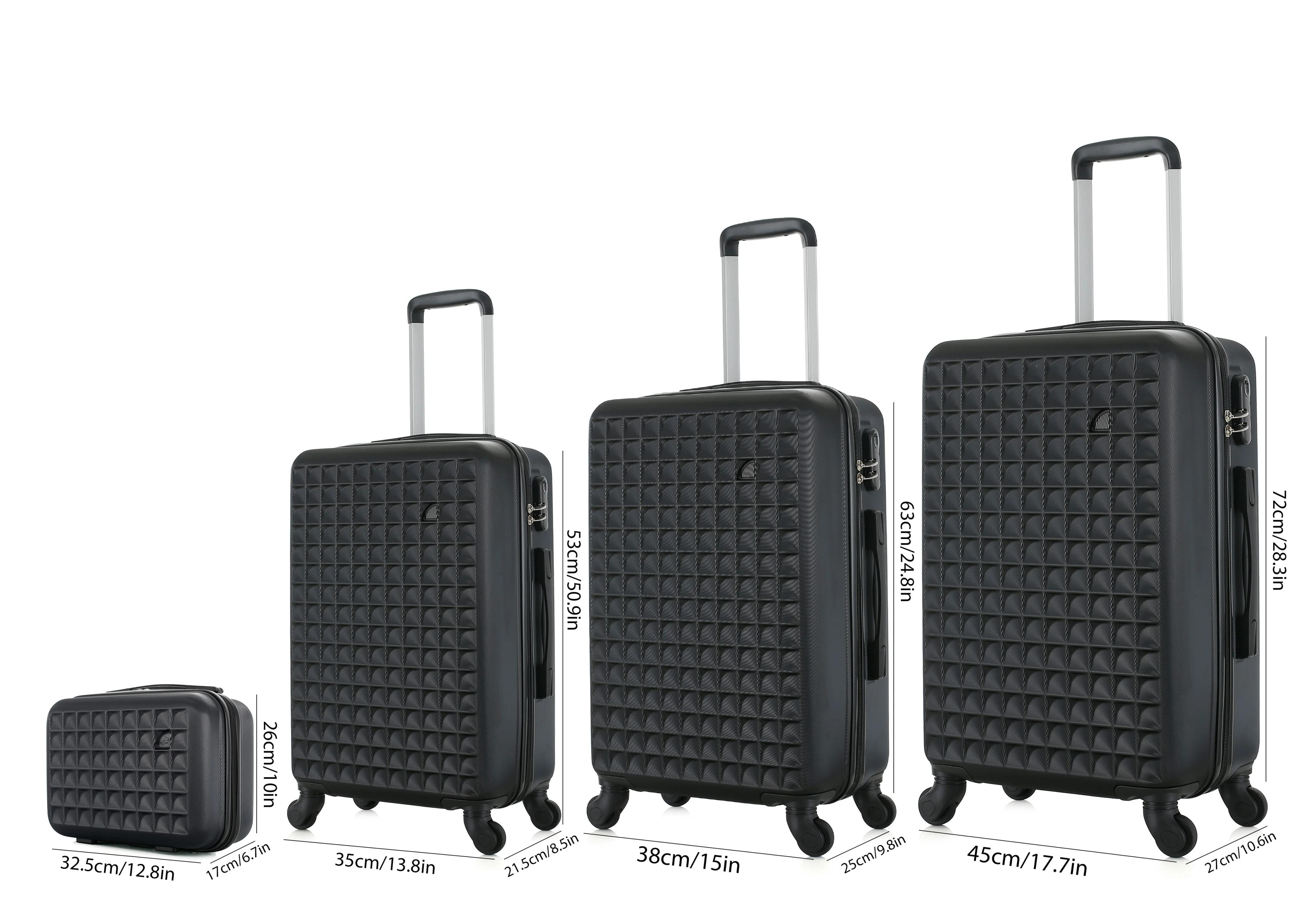 Ensembles de bagages à roulettes rigide ABS 4 pièces (18/23/27 pouces + étui à cosmétiques 13 pouces