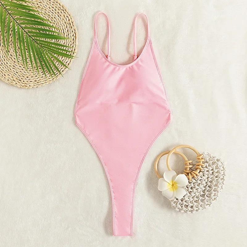 Maillot de bain une pièce sexy dos nu pour femmes - String découpé pour plage et piscine