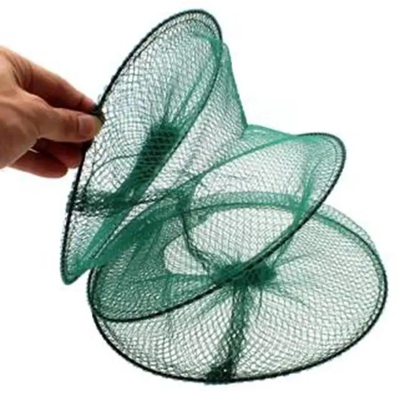 Filet de pêche rond pliant en Nylon, maille métallique, pour crabe, crevettes, piège à méné, atterri