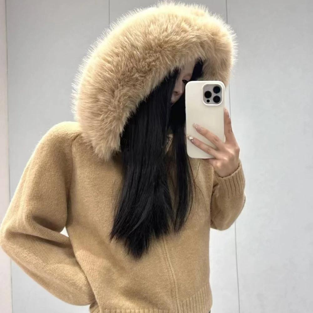Tricots Cardigan femmes printemps mode tricoté veste femme automne à capuche réel manteau de fourrur