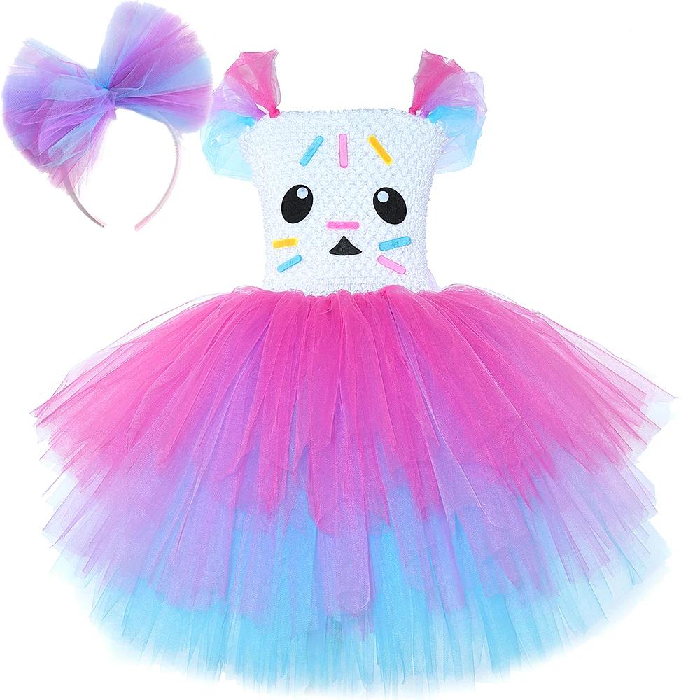 Gabby Costume de maison de poupée pour filles dessin animé gâteau chat Tutu robe de princesse 3 couc