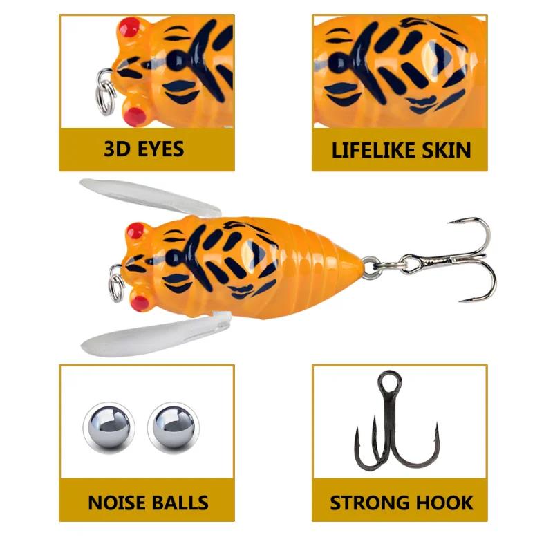 1 pièces Simulation cigale dur faux appât leurre de pêche 5 cm 6g bionique Iscas artificiel Wobblers