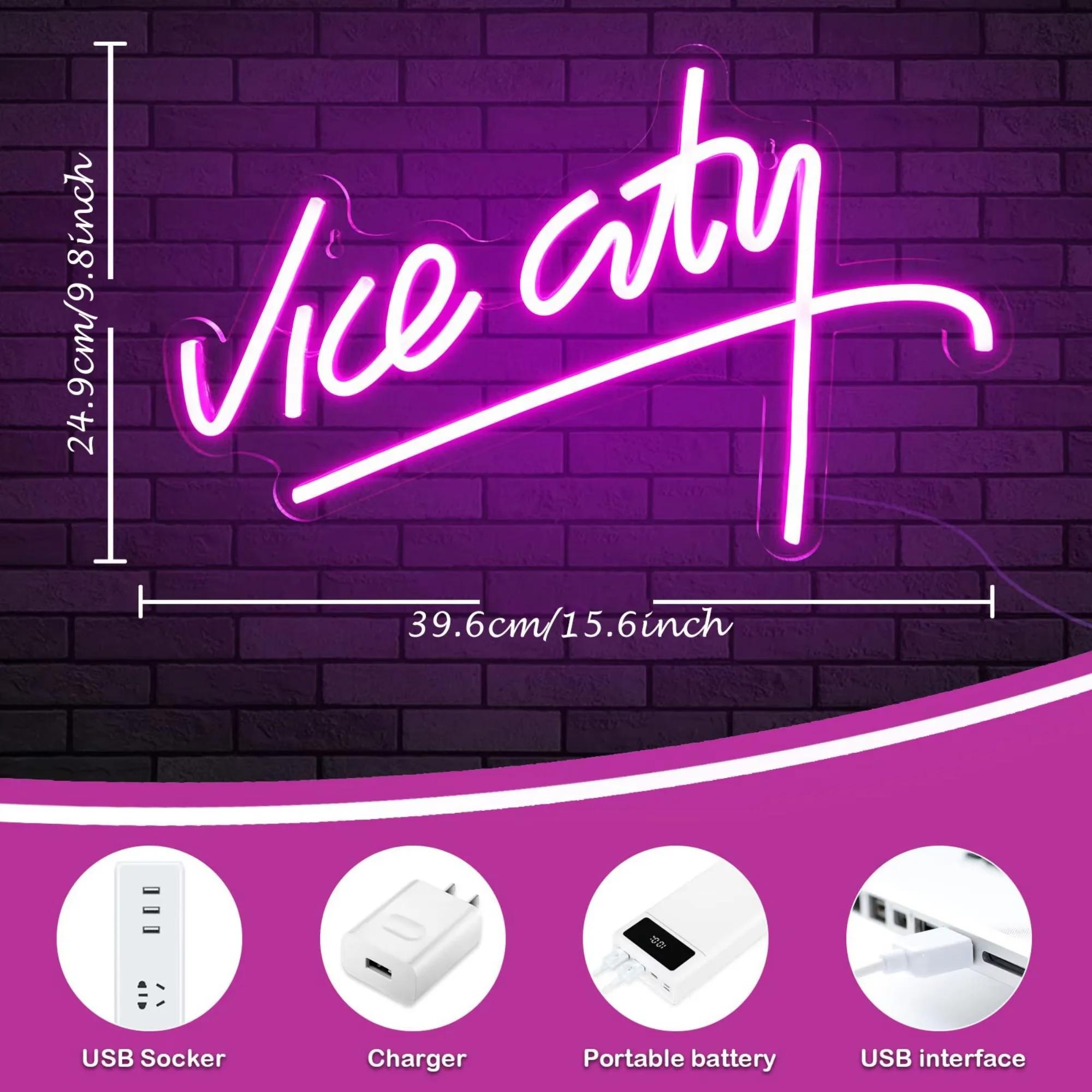 Enseigne au néon Vice City pour décoration murale, néon LED USB, chambre à coucher, chambre d'enfant
