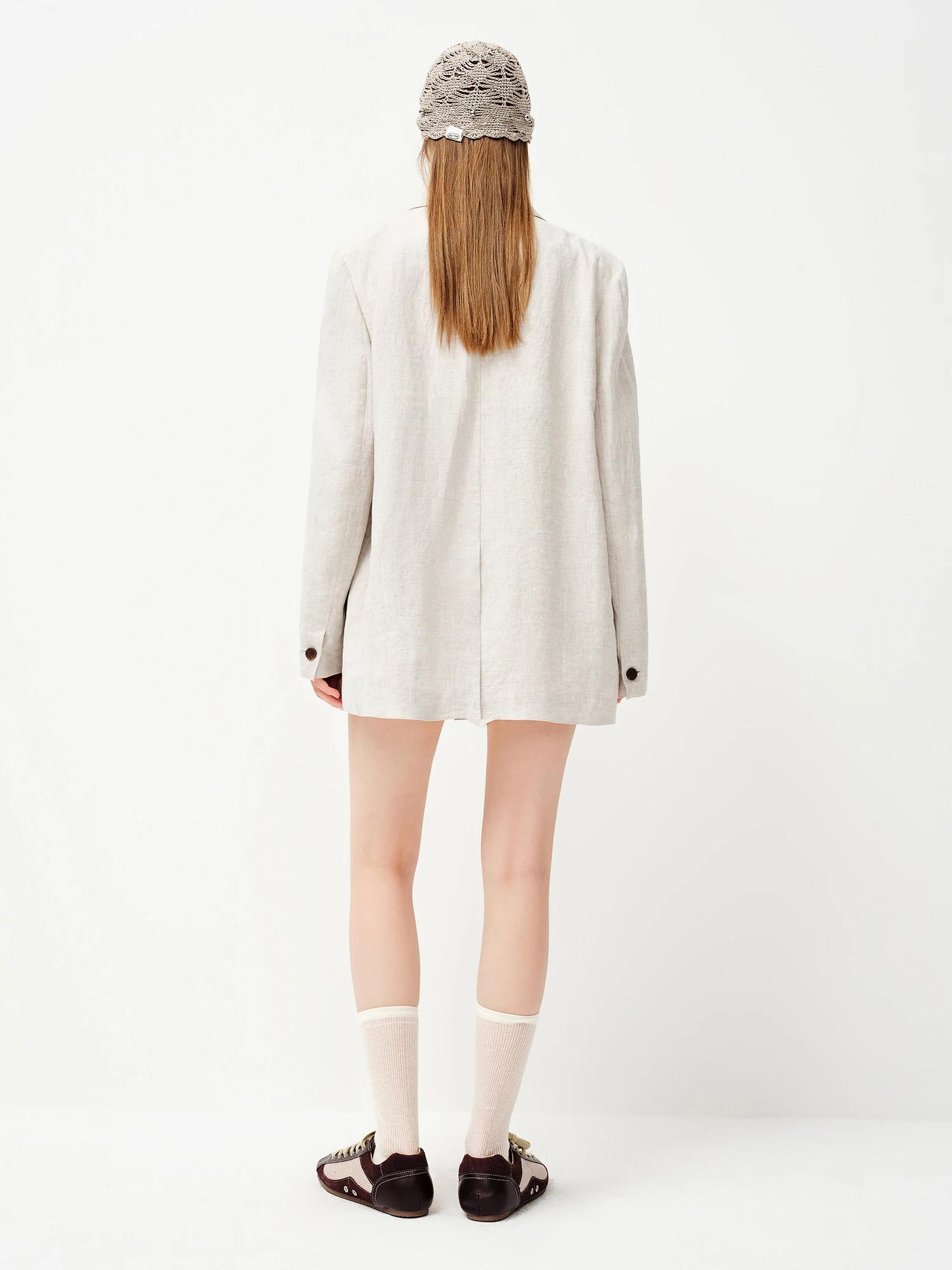 Blazer en lin 100 % pour femme FSLE Printemps 2026 - Coupe décontractée, surchemise non structurée p