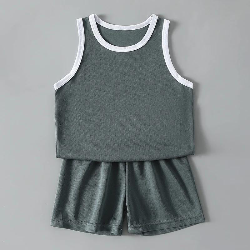 2 pièces garçon couleur unie sport séchage rapide gilet costume enfants course basket-ball Football 
