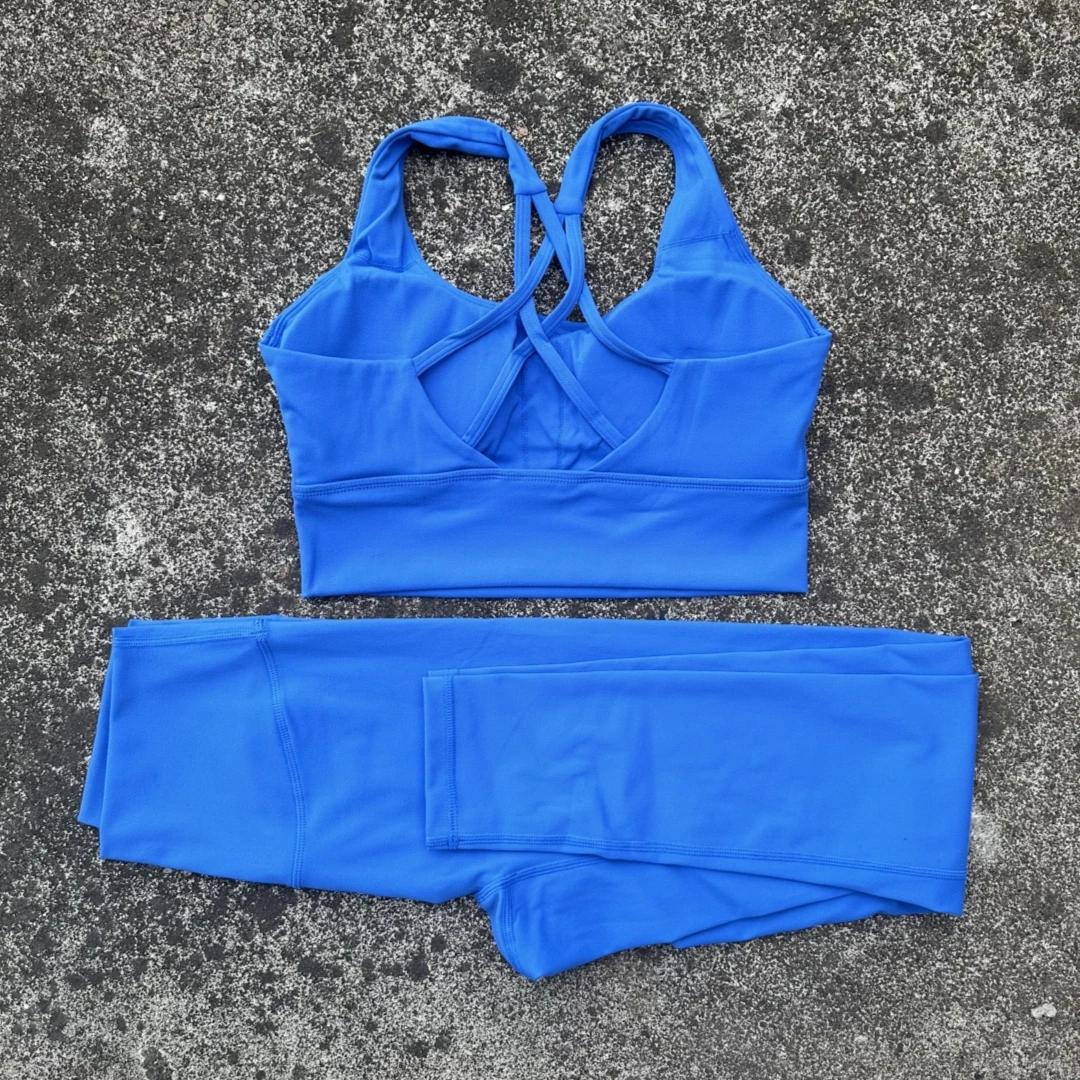 Couleur unie femmes gymnastique Yoga ensemble bandoulière dos croisé Push Up Sport soutien-gorge tai