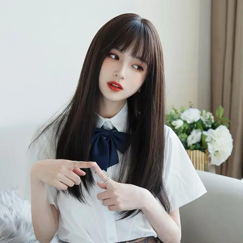Extensions de cheveux synthétiques JK pour filles, perruque de Cosplay avec frange à Air, couvre-têt