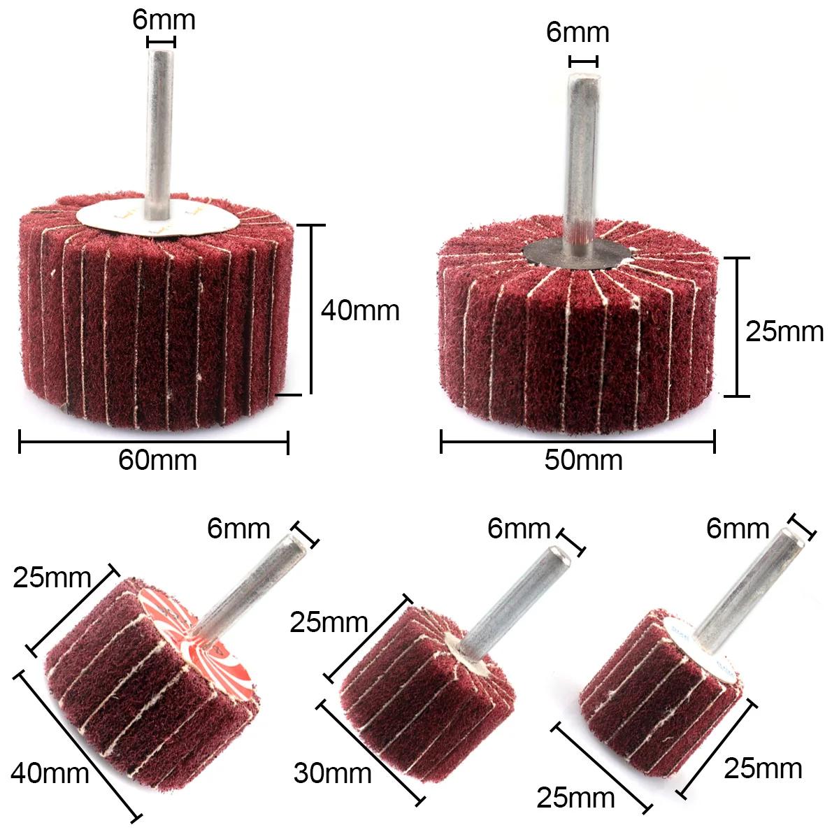Roue de ponçage à lamelles Non tissées, tige de 6MM, tampon à récurer Abrasive en Fiber, polissage, 
