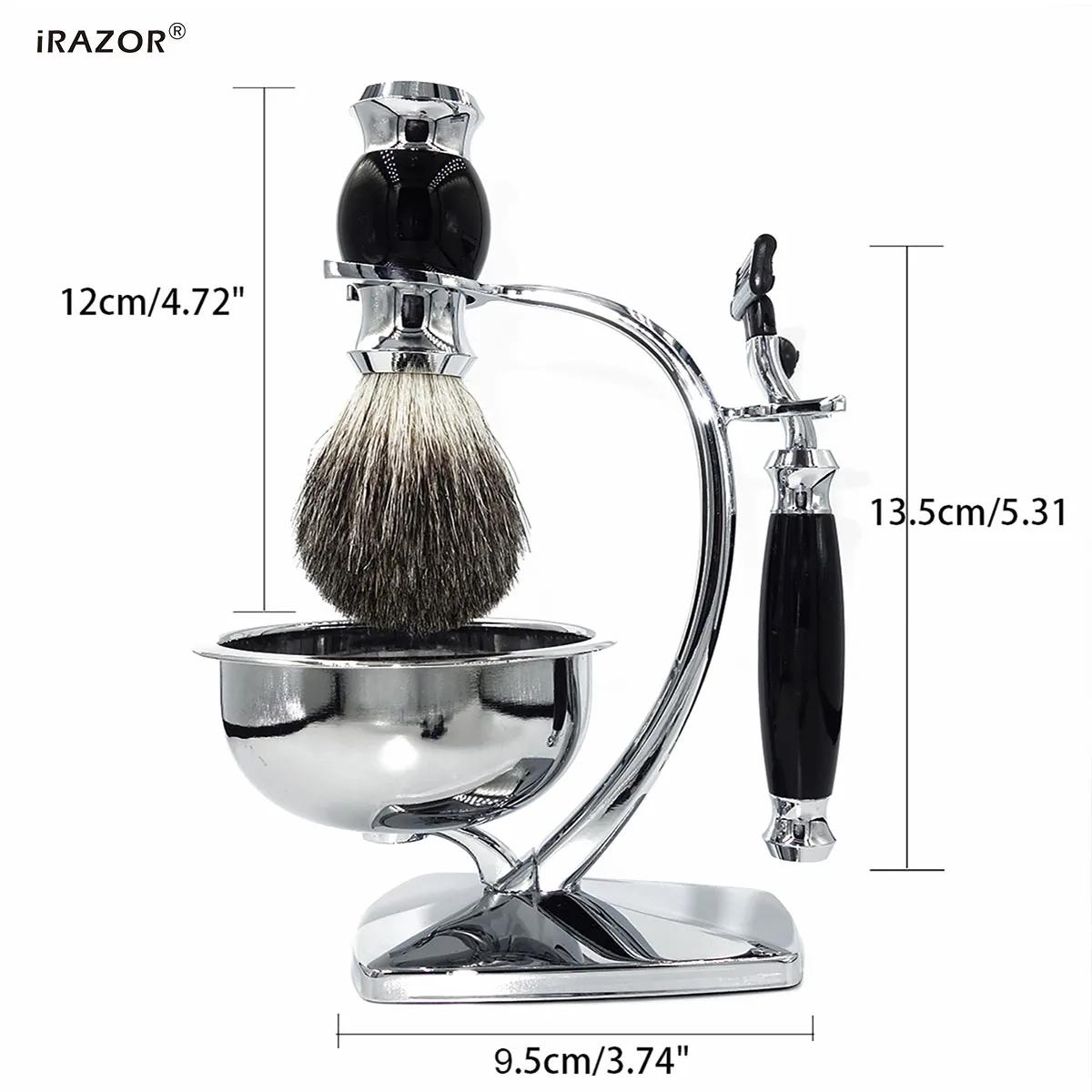 IRAZOR luxe classique 4 en 1 hommes Kit de rasage coffret cadeau avec nettoyage du visage brosse à c