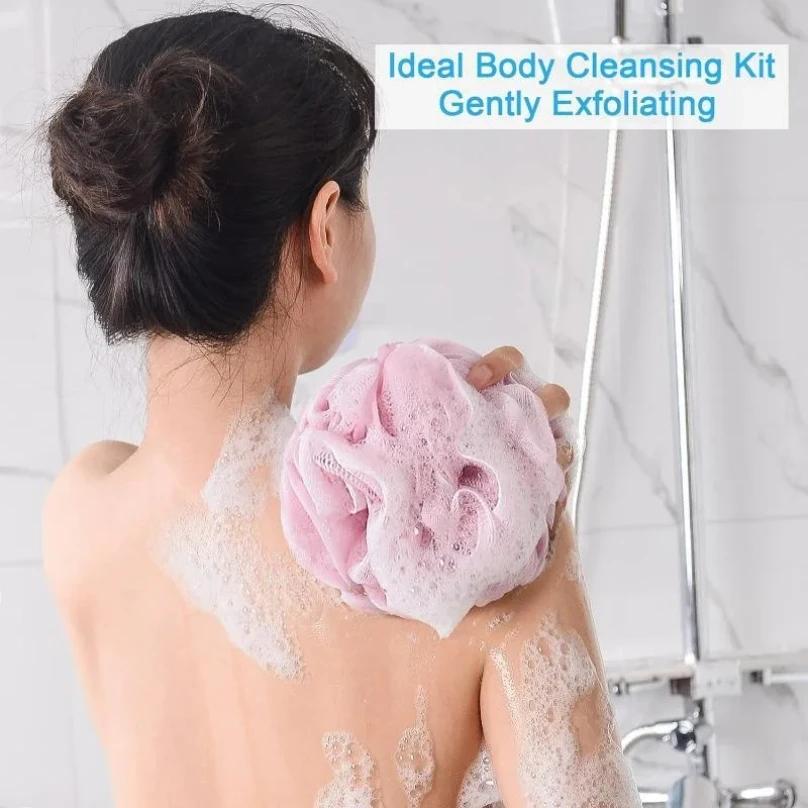 Grande boule de bain riche en bulles, serviette de bain, épurateur, nettoyage du corps, maille, douc