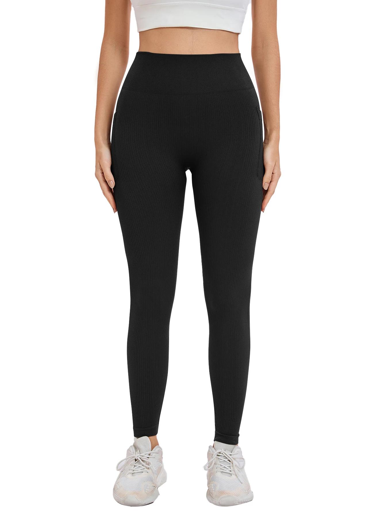 Leggings sport femme taille haute sans couture - Yoga fitness avec poche couleur unie