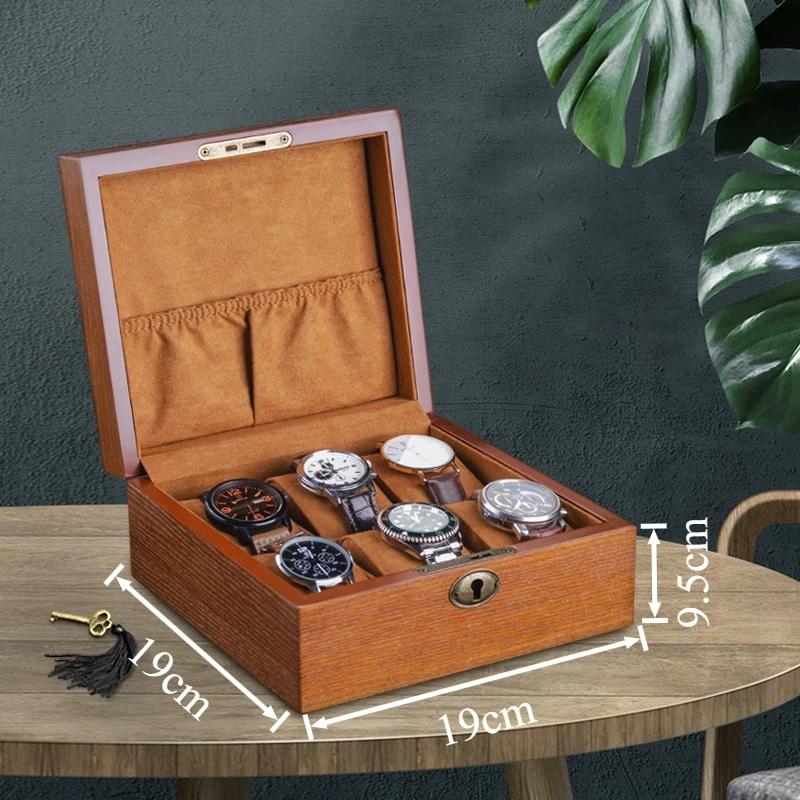 Boîte de montre en bois boîtes de montre mécaniques de luxe hommes portables avec serrure boîtier de