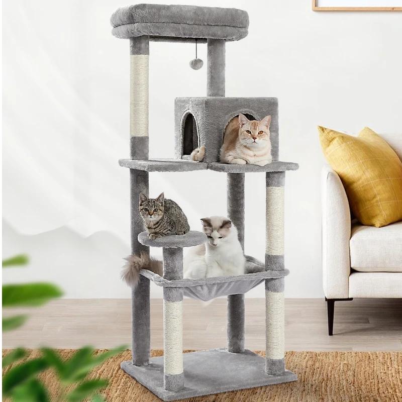 Arbre à chat en sisal pelucheux avec condo à 2 portes, maison, 56.3 po