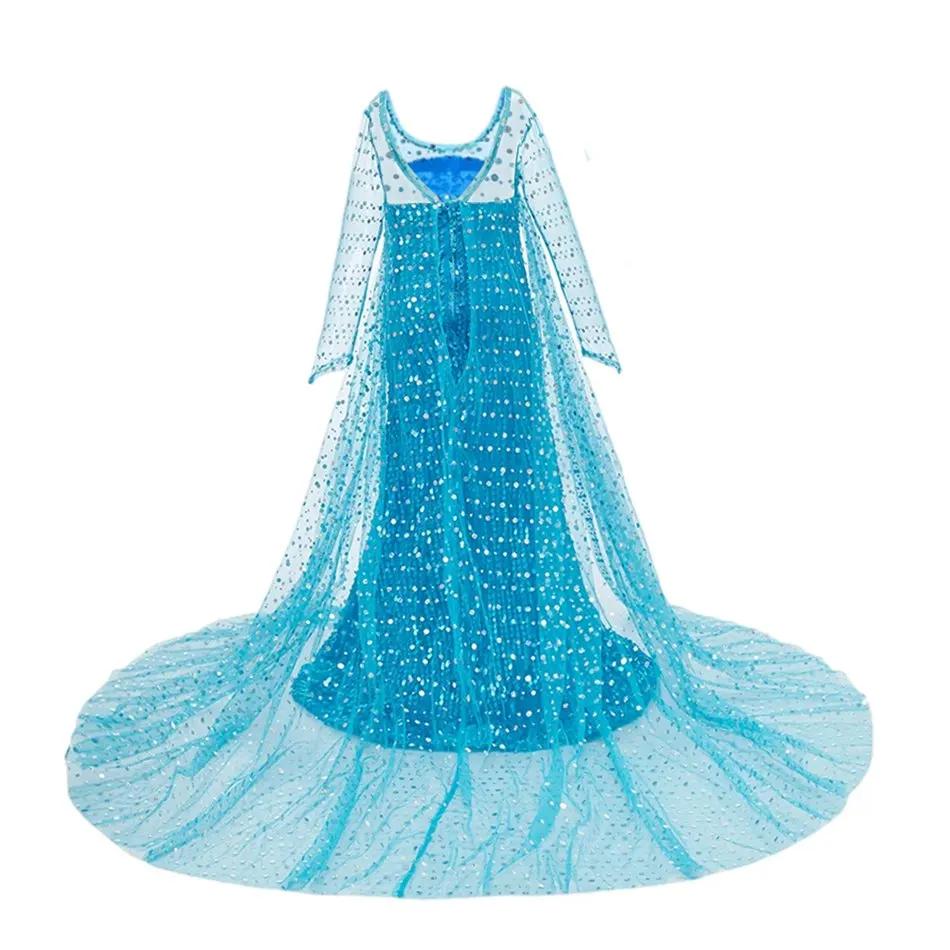 Robe de Cosplay Elsa à paillettes bleues pour enfants, Costume de princesse bleu élégant pour filles