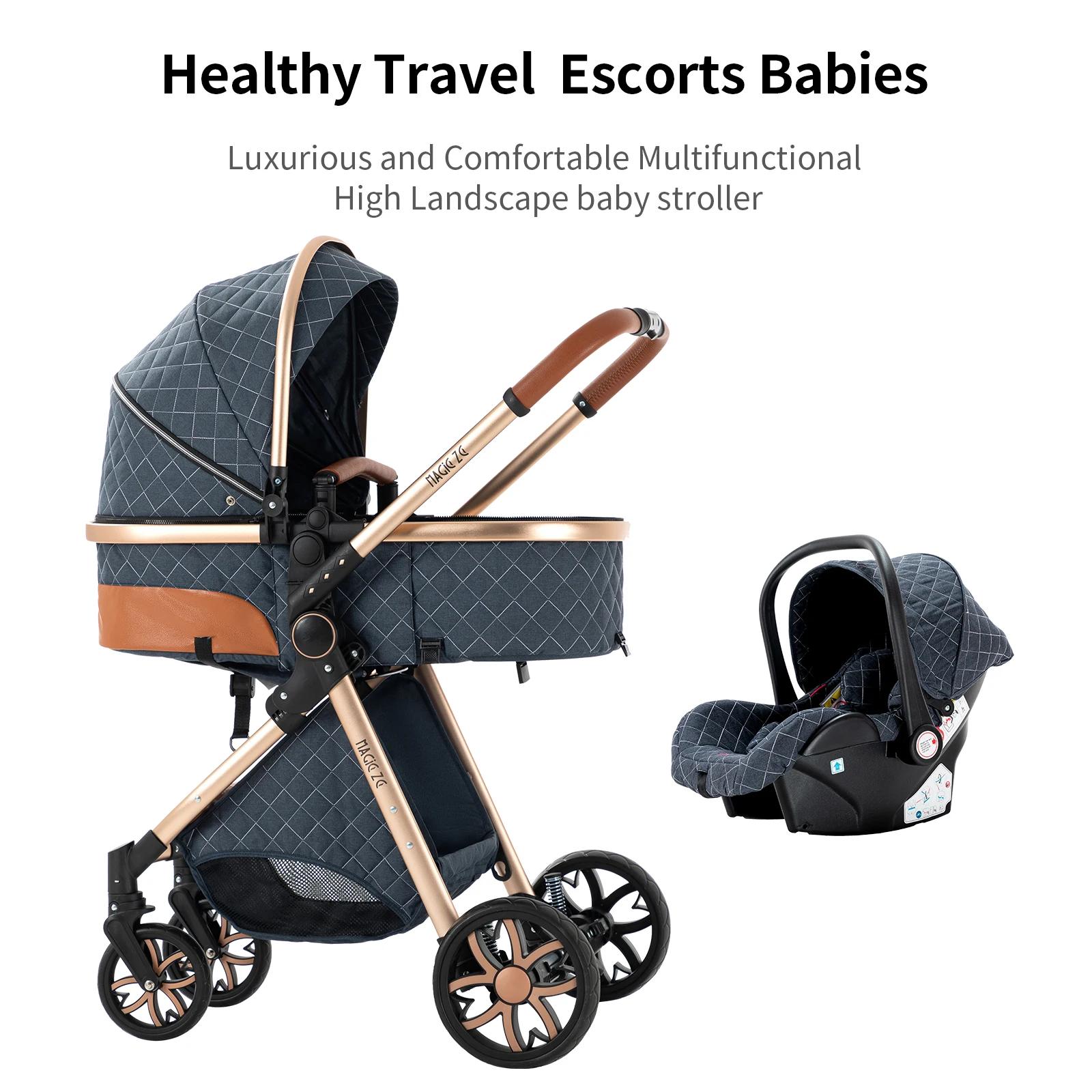 Compact pliable 3 en 1 bébé poussette landau léger poussette nouveau-né poussette système de voyage 