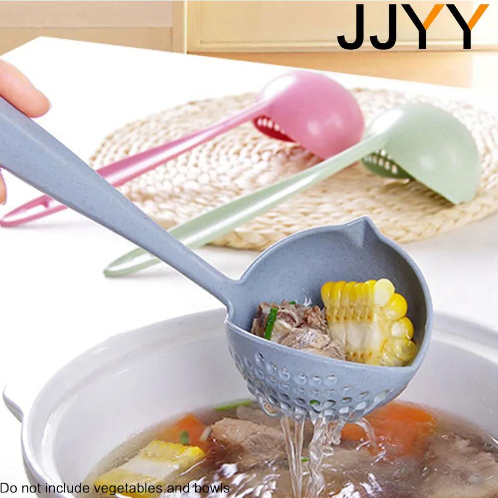 JJYY-Cuillère de cuisine 2 en 1 à long manche, passoire en plastique, filtre, ustensiles de cuisine