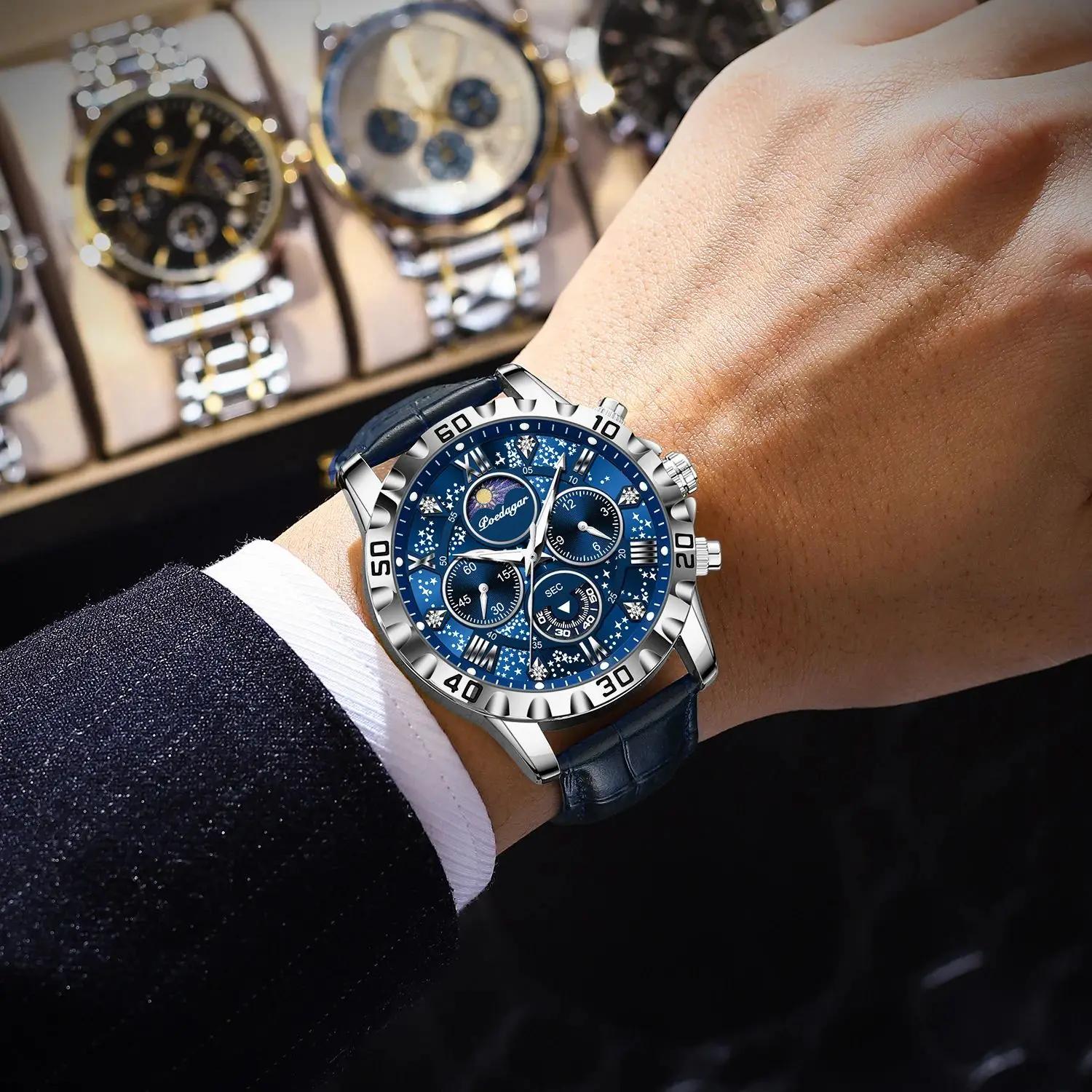 Montre homme POEDAGAR, haut de gamme, fonctionnelle, luxueuse, étanche, chronographe lumineux, brace