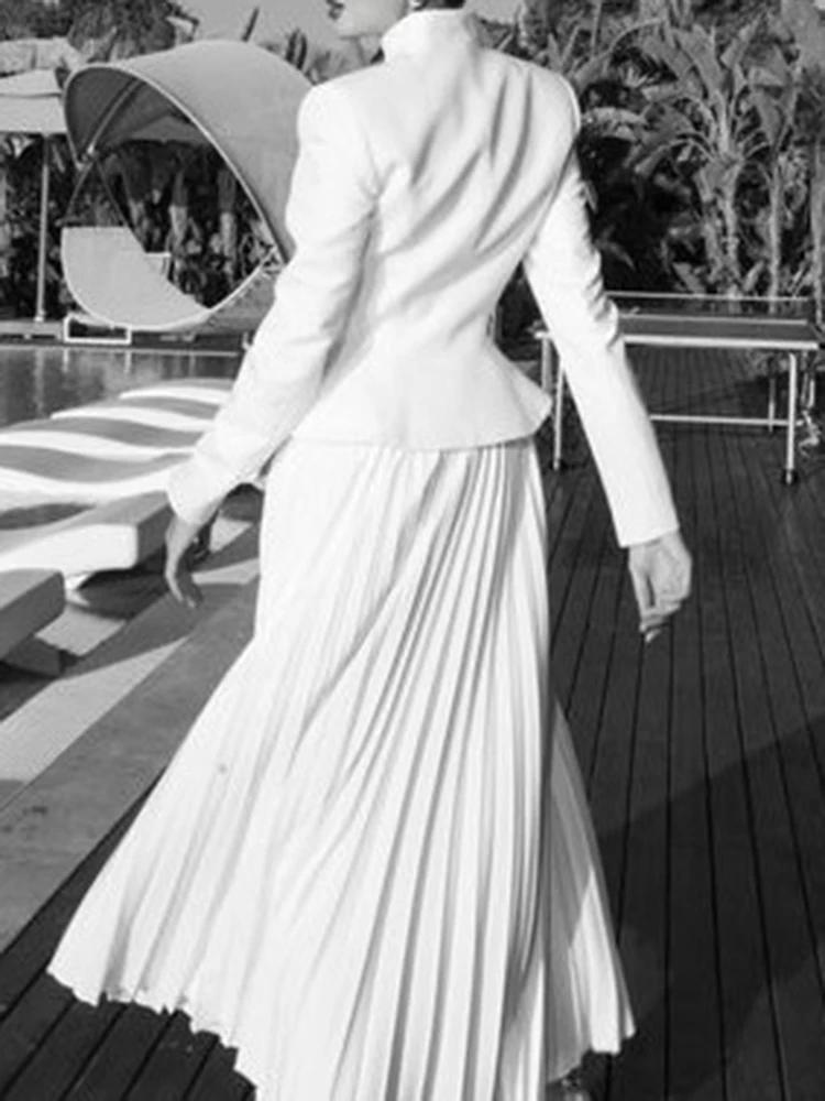 TWOTWurea YLE-Ensemble deux pièces pour femme, jupe taille haute, col montant, manches longues, bout