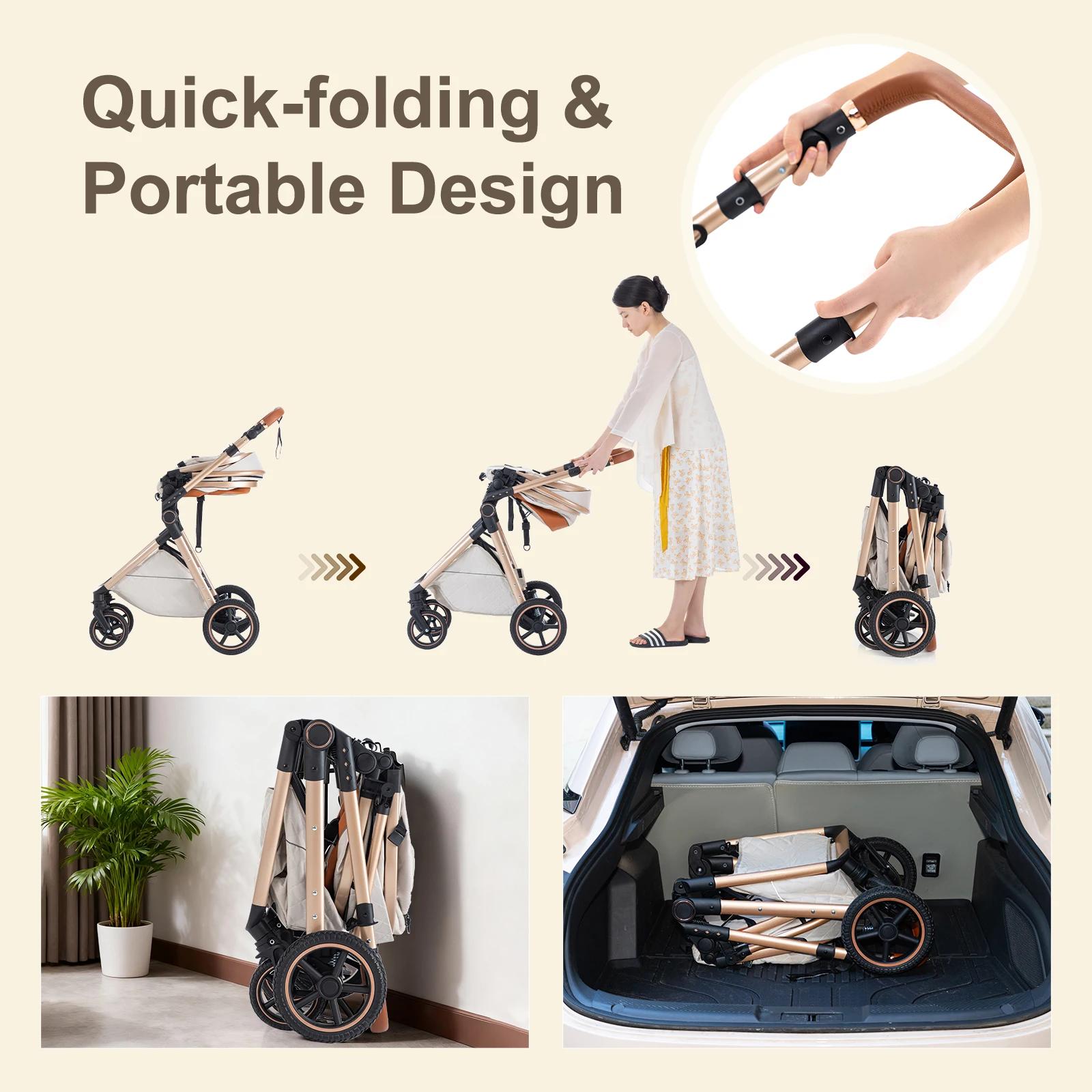 Poussette 3 en 1 pour bébé nouveau-né, poussette de voyage de luxe avec nacelle, poussette réglable 