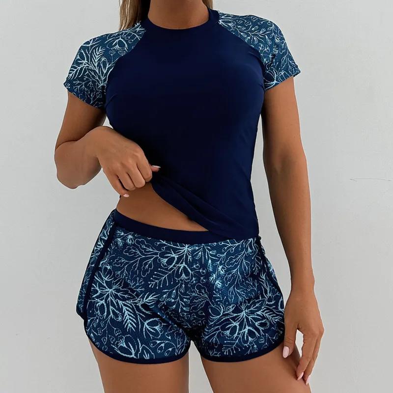 Tankini femme manches courtes 2025 - Ensemble maillot de bain surf sport piscine avec short confortable