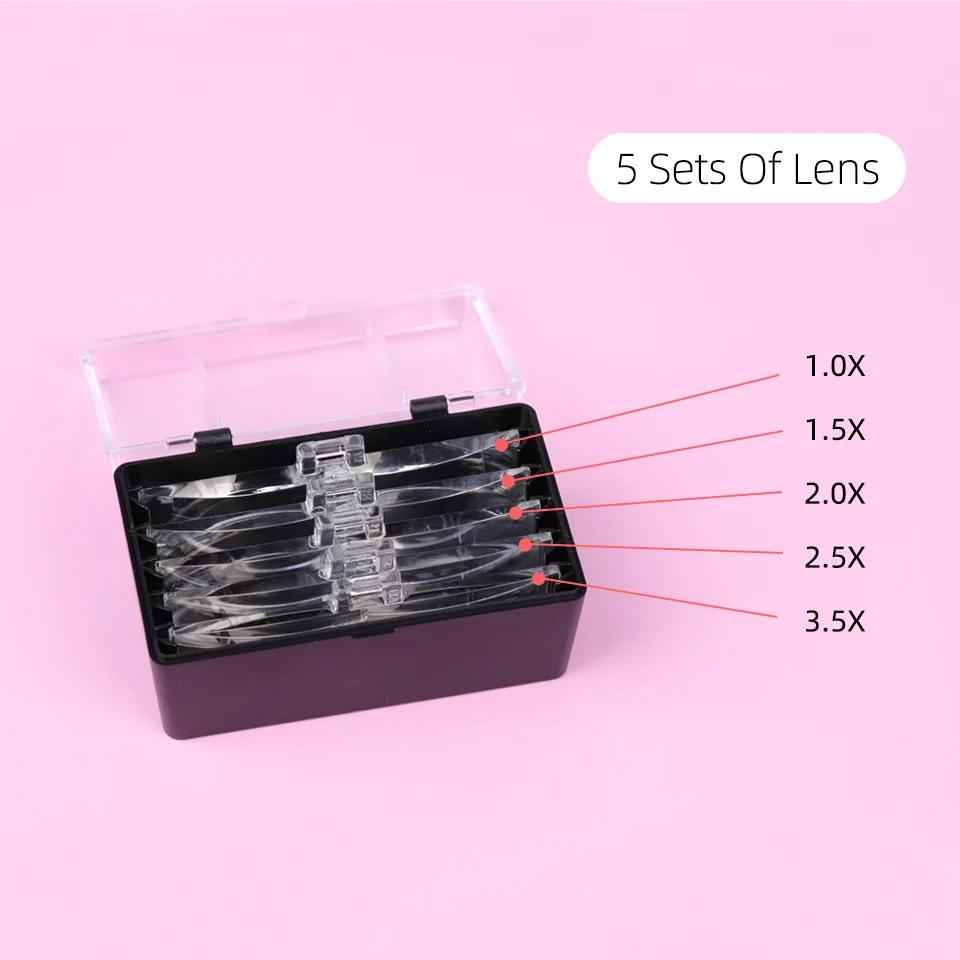 Extensions de cils 5 lentilles bandeau réglable loupe loupe lumière LED 1.5/2.5/3.5 loupes pour faux