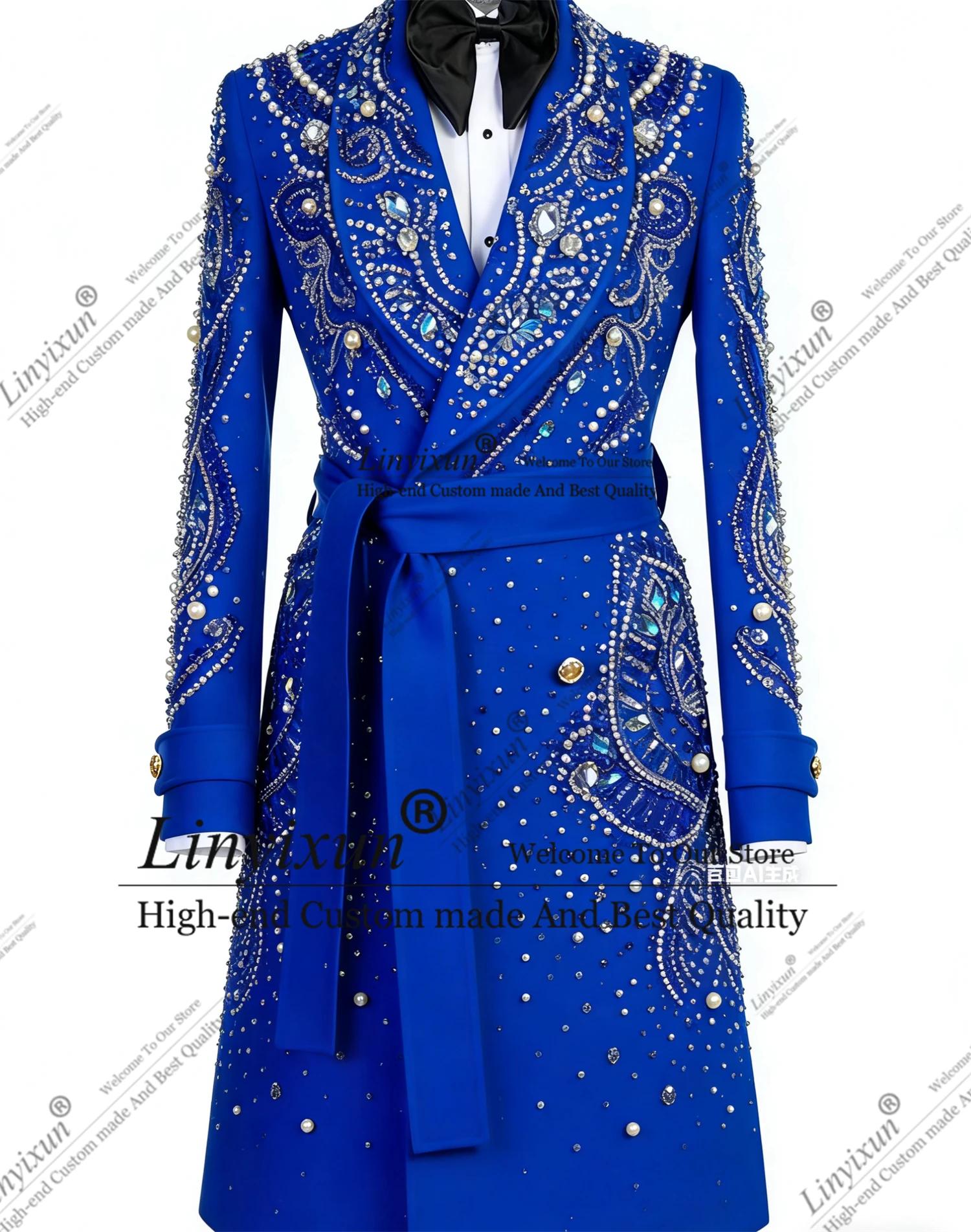 Beau manteau Long d'hiver Slim hommes costumes 1 pièces marié hommes Blazers personnalisé brillant s