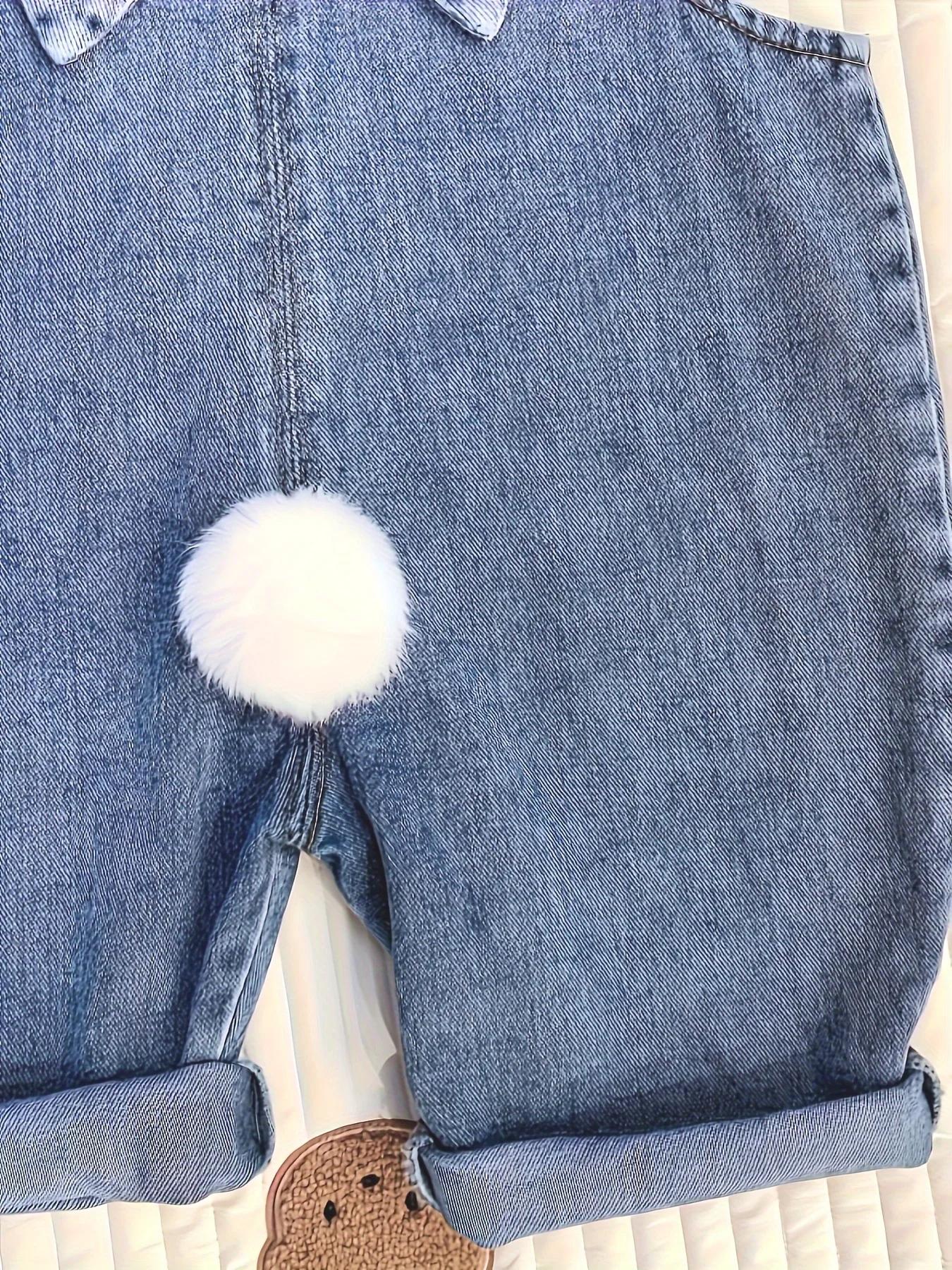 Pantalons cargo en denim pour enfants mignons avec détail d'oreille de lapin – Polyester élégant et 