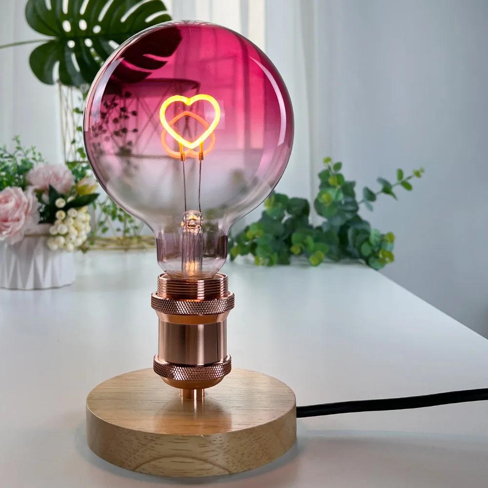 TIANFAN-Ampoule LED vintage, grand globe, cœur rose, filament 2W, variable, G125, ampoule décorative