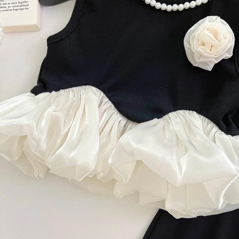 Costume d'été pour filles, couleur assortie, gilet sans manches + pantalon inférieur, ensemble deux 