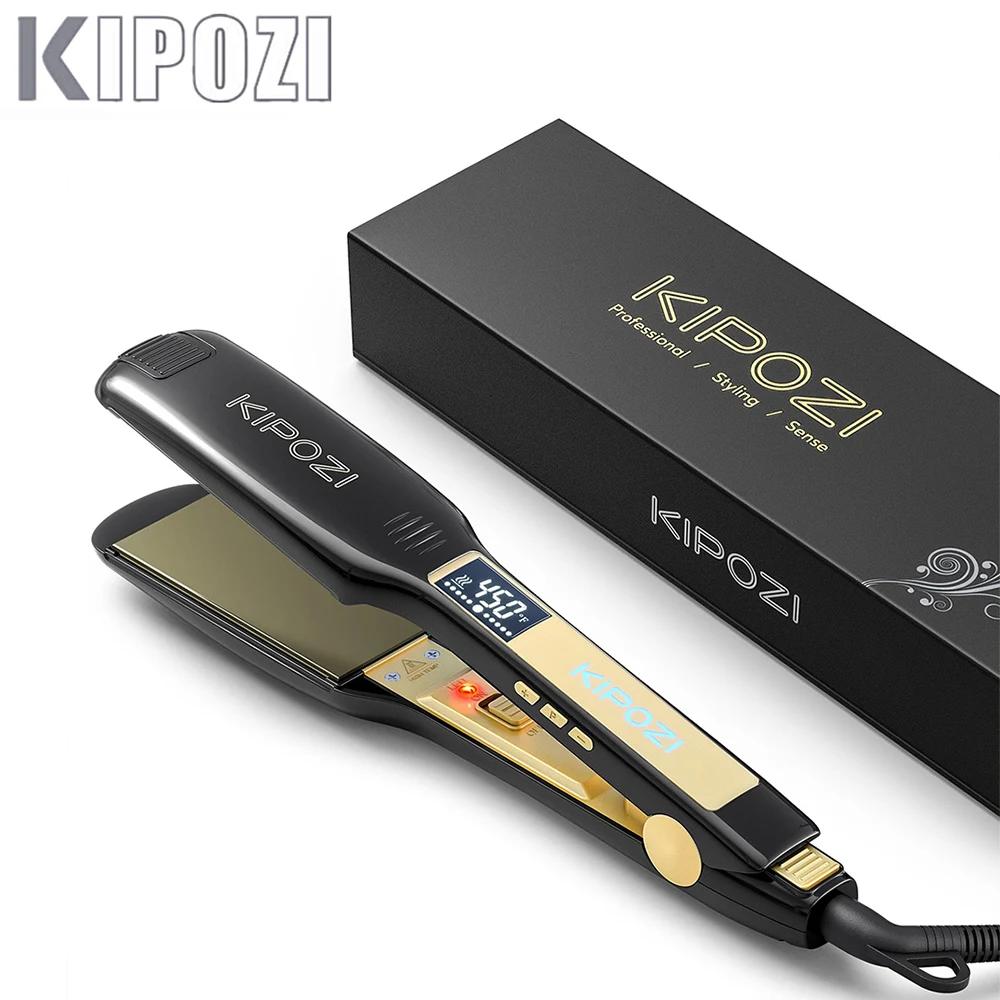 KIPOZI fer plat professionnel en titane fer à lisser avec affichage numérique LCD double tension cha