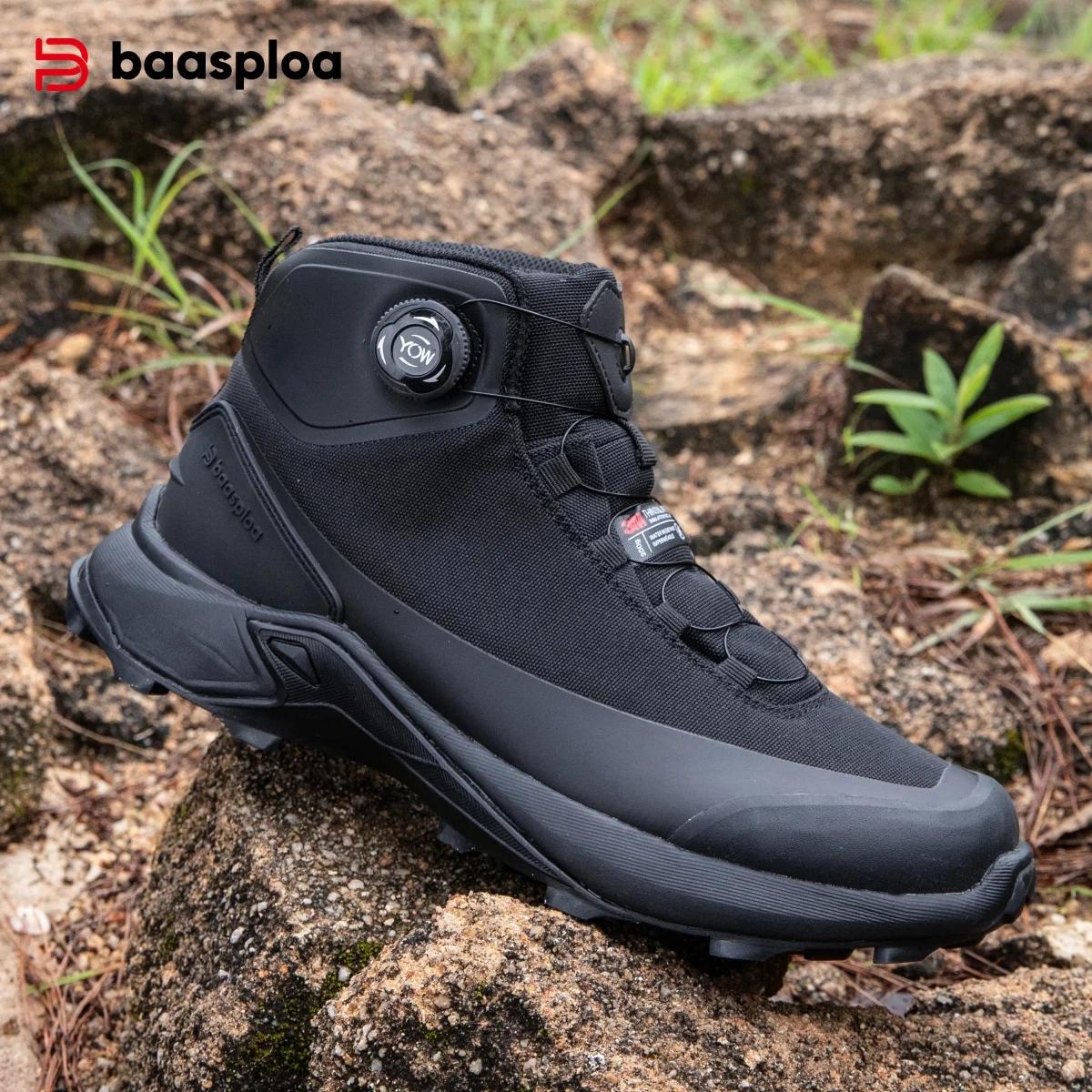 Baasploa hommes chaussures de randonnée anti éclaboussures eau bouton rotatif baskets d'extérieur no