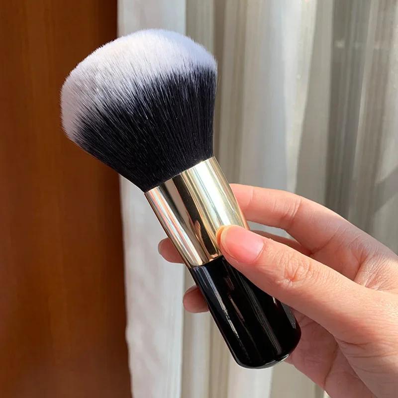 Grand manche rond pinceau à poudre pinceaux de maquillage noirs moelleux doux professionnel poudre f