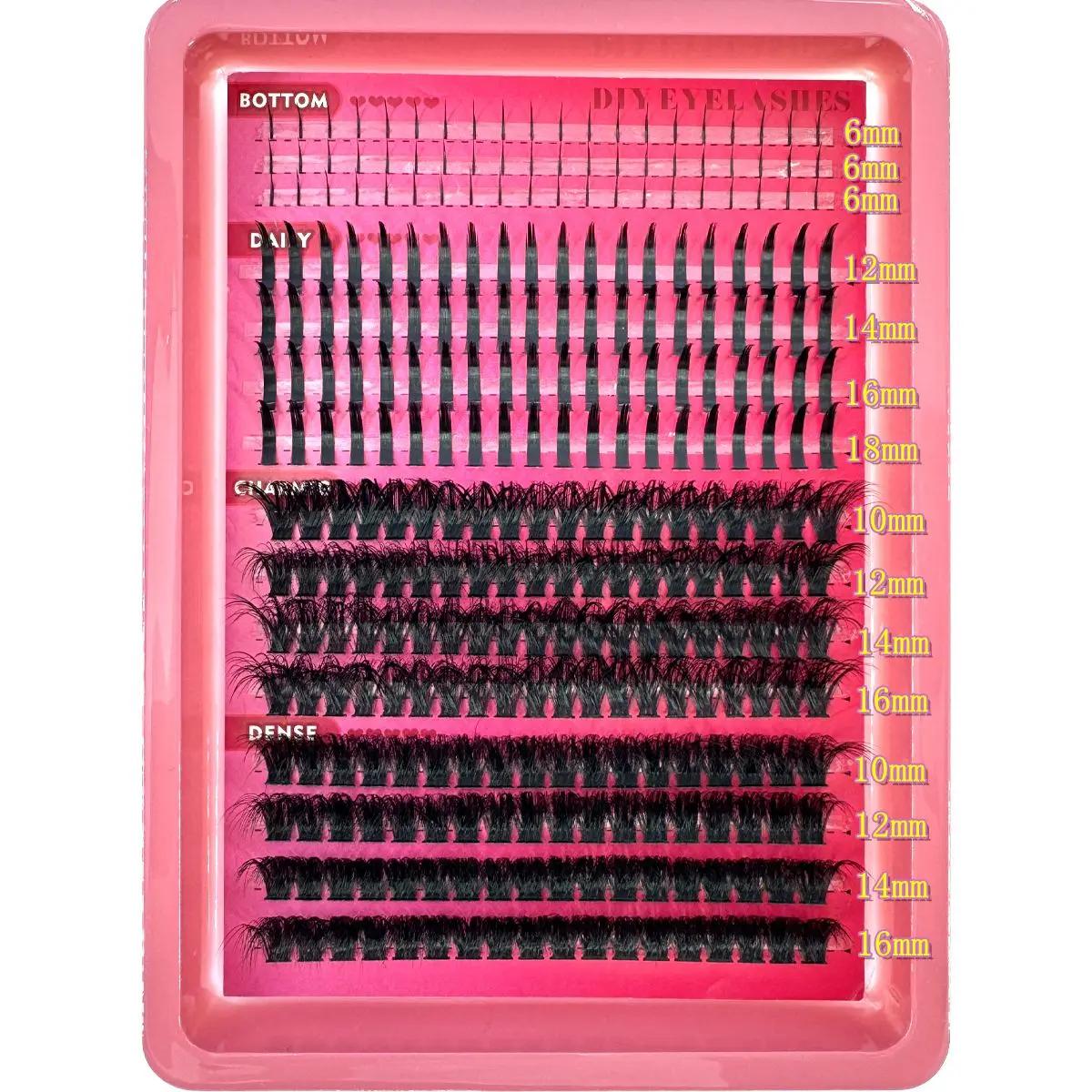 15 rangées de grappes de faux cils pointes et cils inférieurs bricolage Manga Cluster Extensions de 
