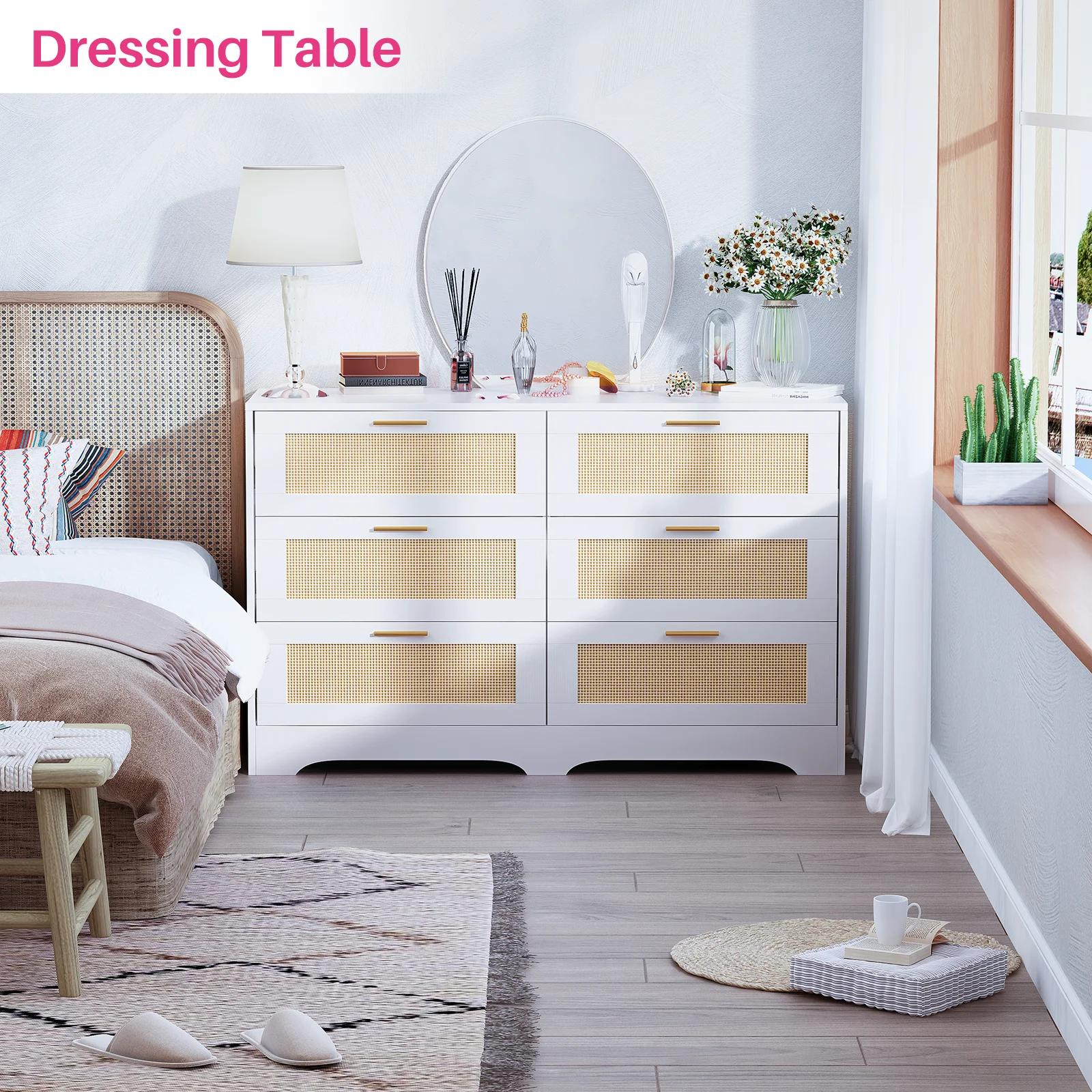 REDLIFE-Commode en rotin 47.24 "avec 6 portes, commode moderne, rangement en bois avec Golden Foy po