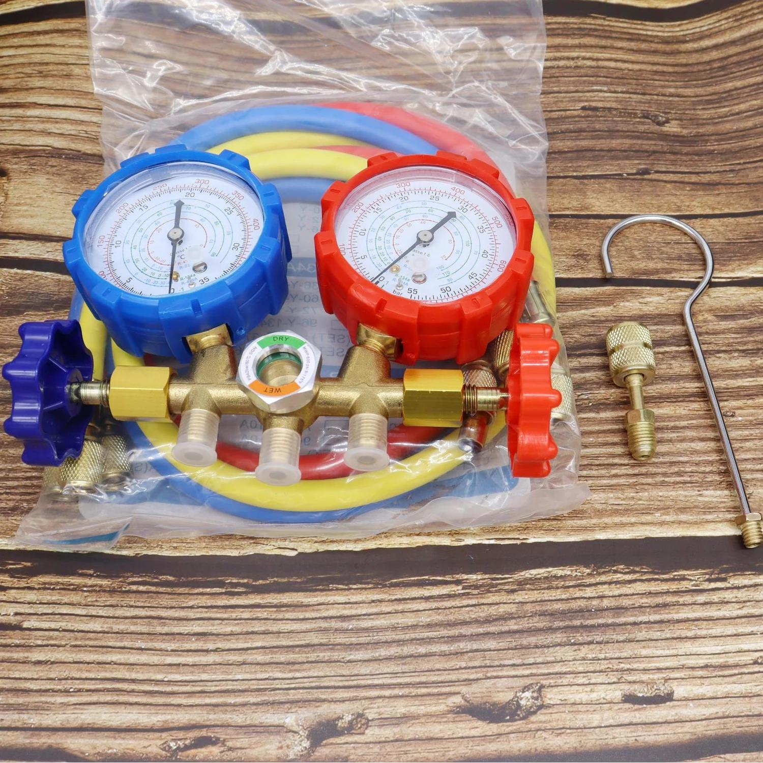 Ensemble de jauges de collecteur de réfrigérant, outil de Diagnostic de climatisation, tuyau à croch