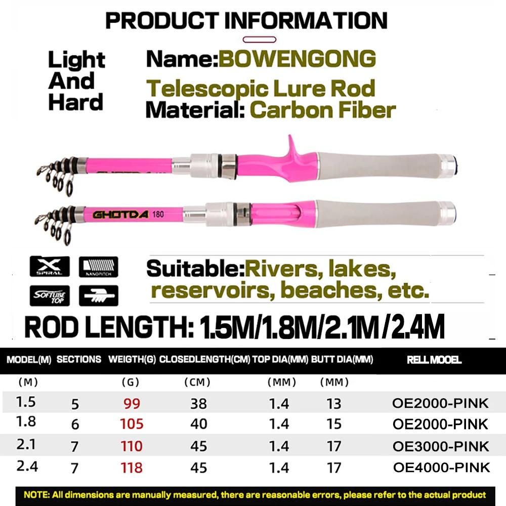 1.5-2.4m leurre filature canne à pêche moulinet ensemble EVA poignée en Fiber de carbone canne à pêc