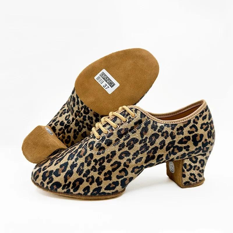 Chaussures danse latine femme paillettes léopard doré semelle souple tango moderne