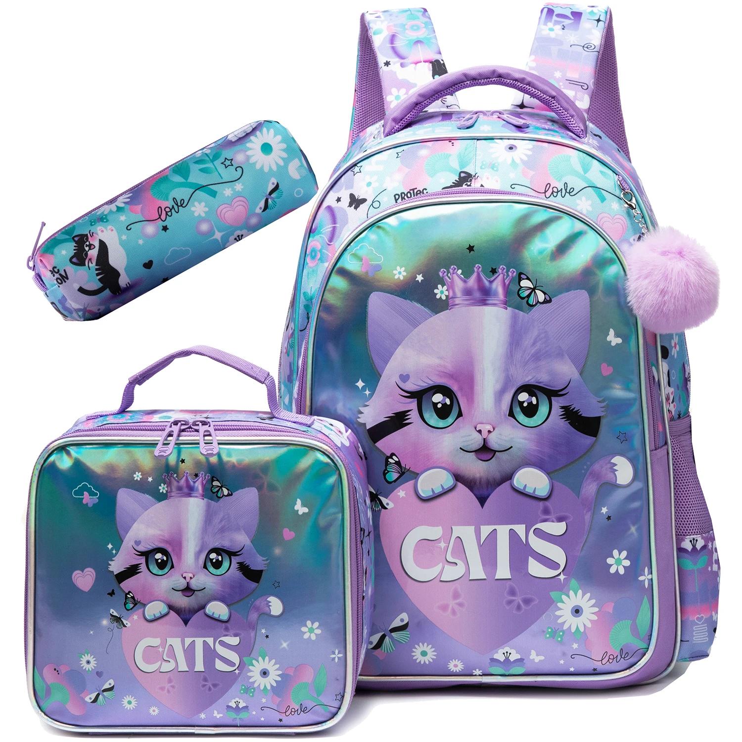 Sac à dos pour fille avec sac à déjeuner et trousse à crayons 3 pièces sacs d'école pour filles pour