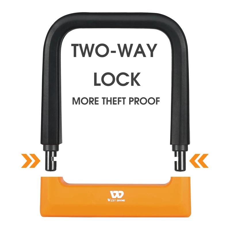 WEST BIKING-Serrure anti-vol en U pour vélo, accessoire de sécurité pour VTT et vélo de route, avec 
