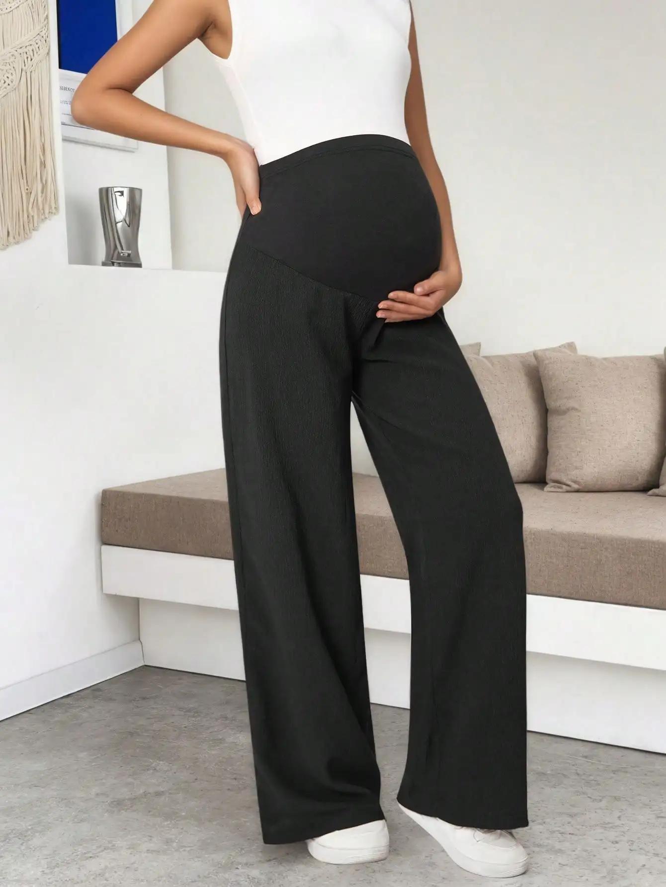Leggings de maternité noirs pour femmes, à porter sous les robes, coupe large, taille haute, confort