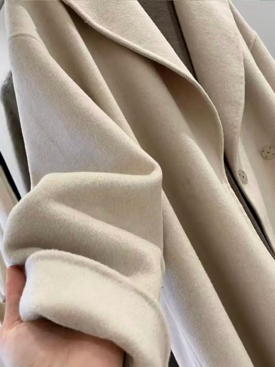 Manteau en laine mélangée à revers pour femme, 72 % laine, avec écharpe, nouvelle collection 2026, q