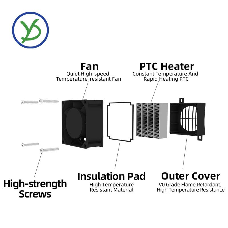 Chauffage thermostatique en céramique, incubateur PTC 12 ~ 220V 50W ~ 400W avec ventilateur, élément