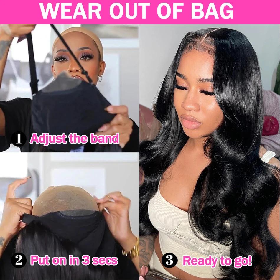 Perruque Lace Closure Wig Remy Body Wave sans colle pour femme, cheveux humains, pre-plucked, 4x4, 5